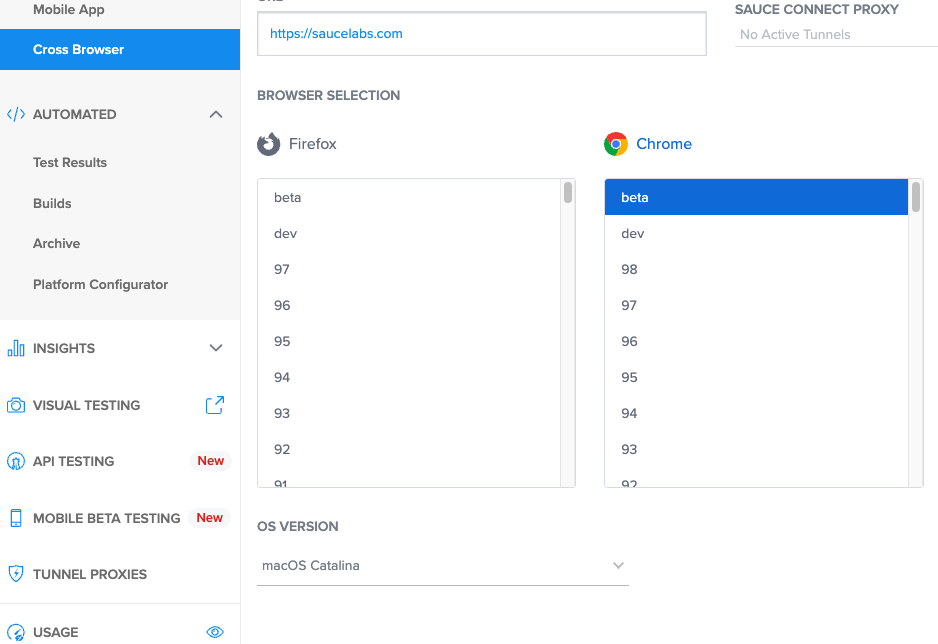 sauce labs cross browser testing