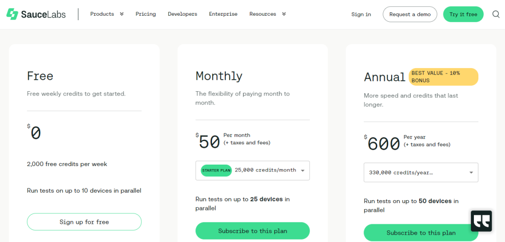 saucelabs pricing