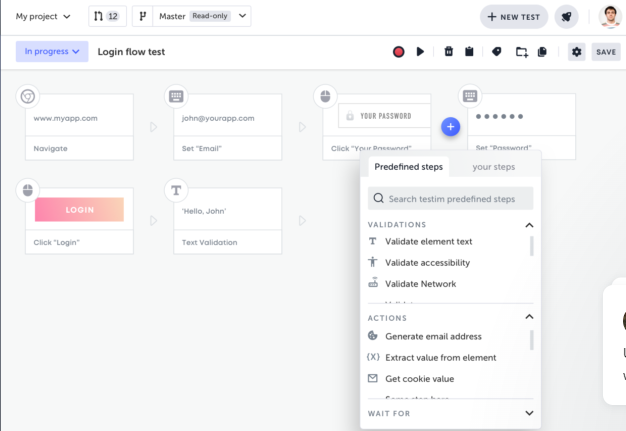 Testim AI testing