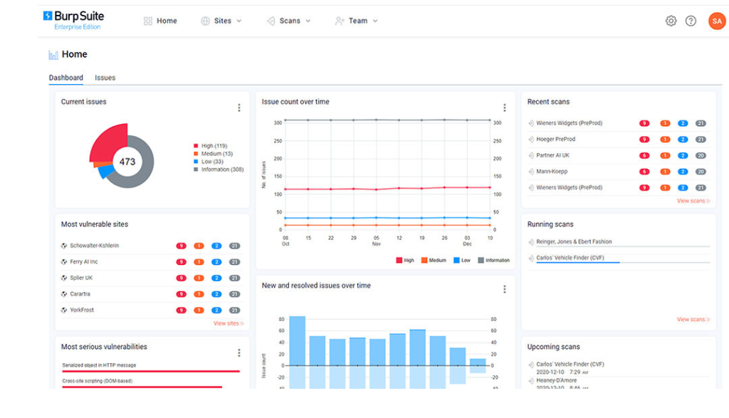 BurpSuite dashboard