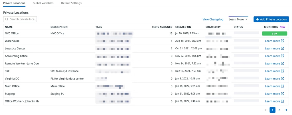 datadog Global Testing Locations