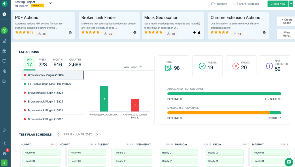 testsigma dashboard