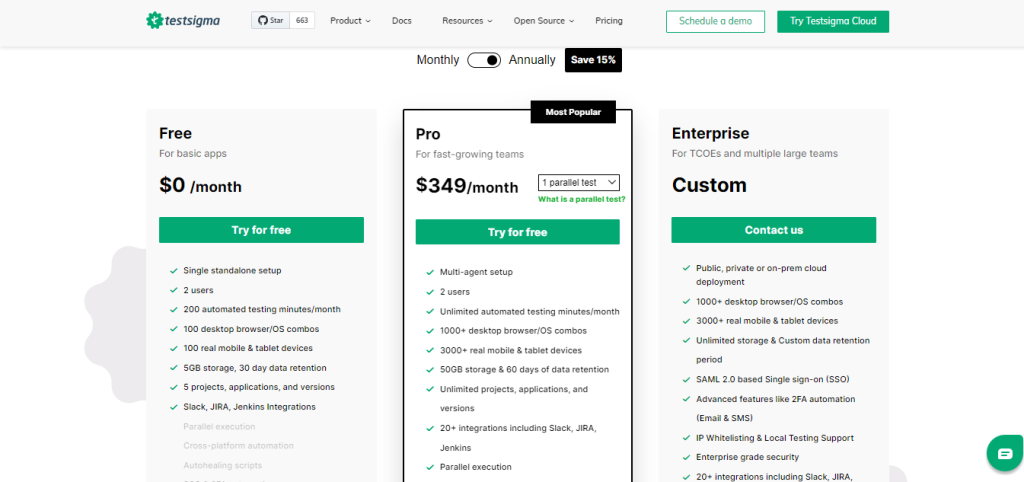 Testsigma pricing