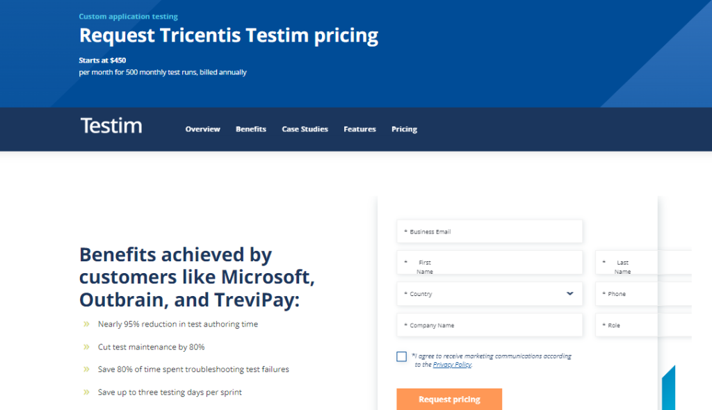 Tricentis Testim pricing