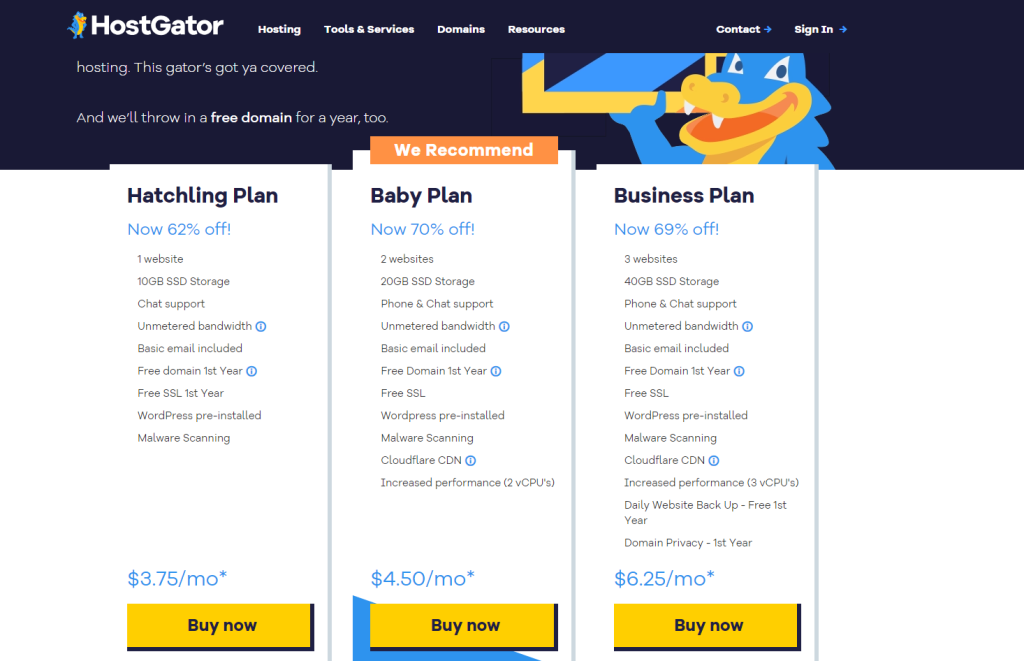 hostgator pricing